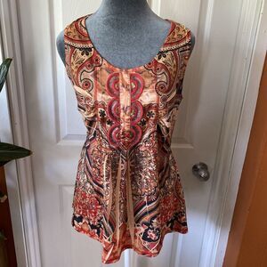 Oneworld Blouse Women’s Size PXL Sleeveless Scoop Neck Sequins Hippie Boho